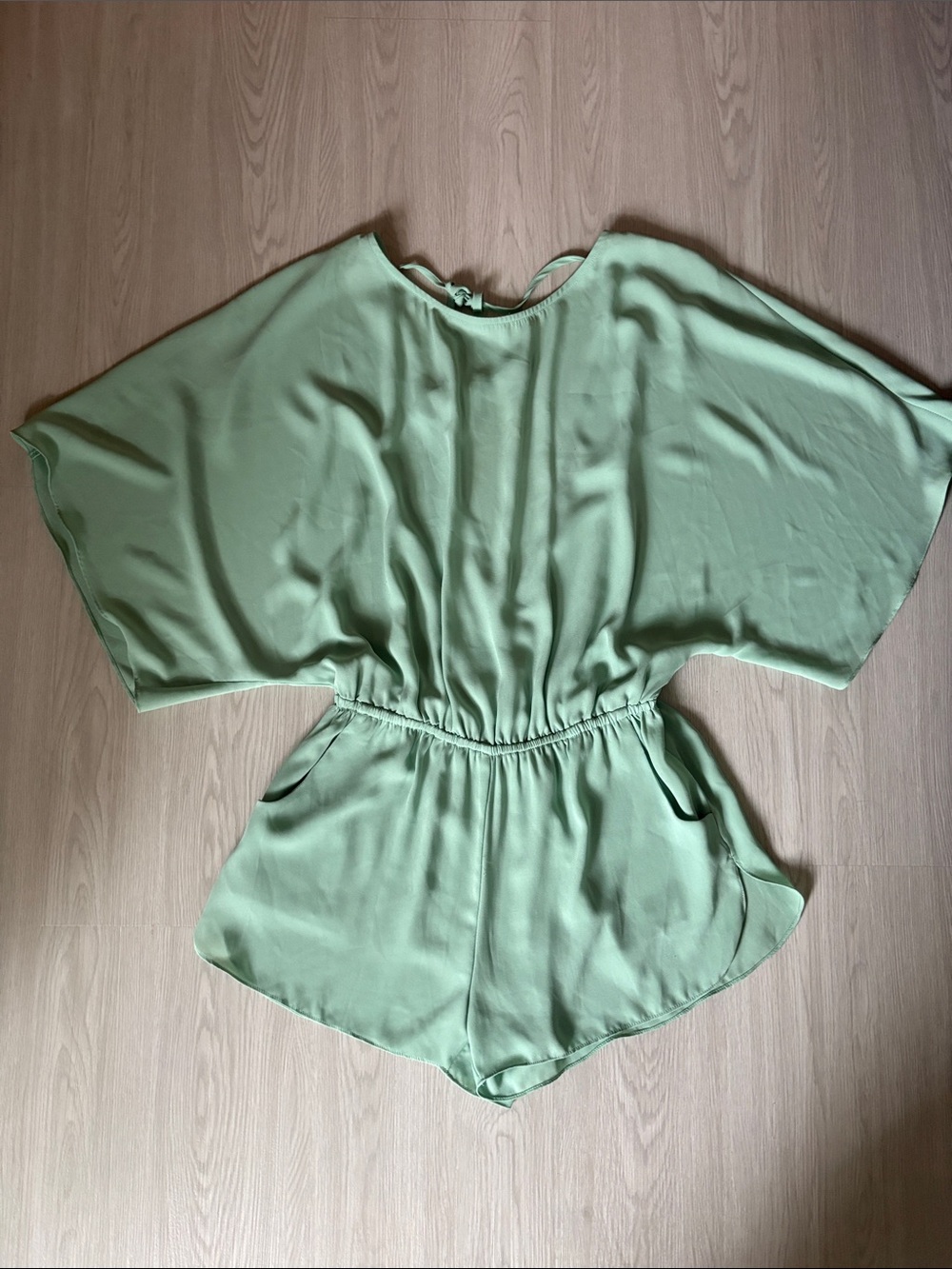 Ark & Co Light Green Short Sleeve Satin Romper